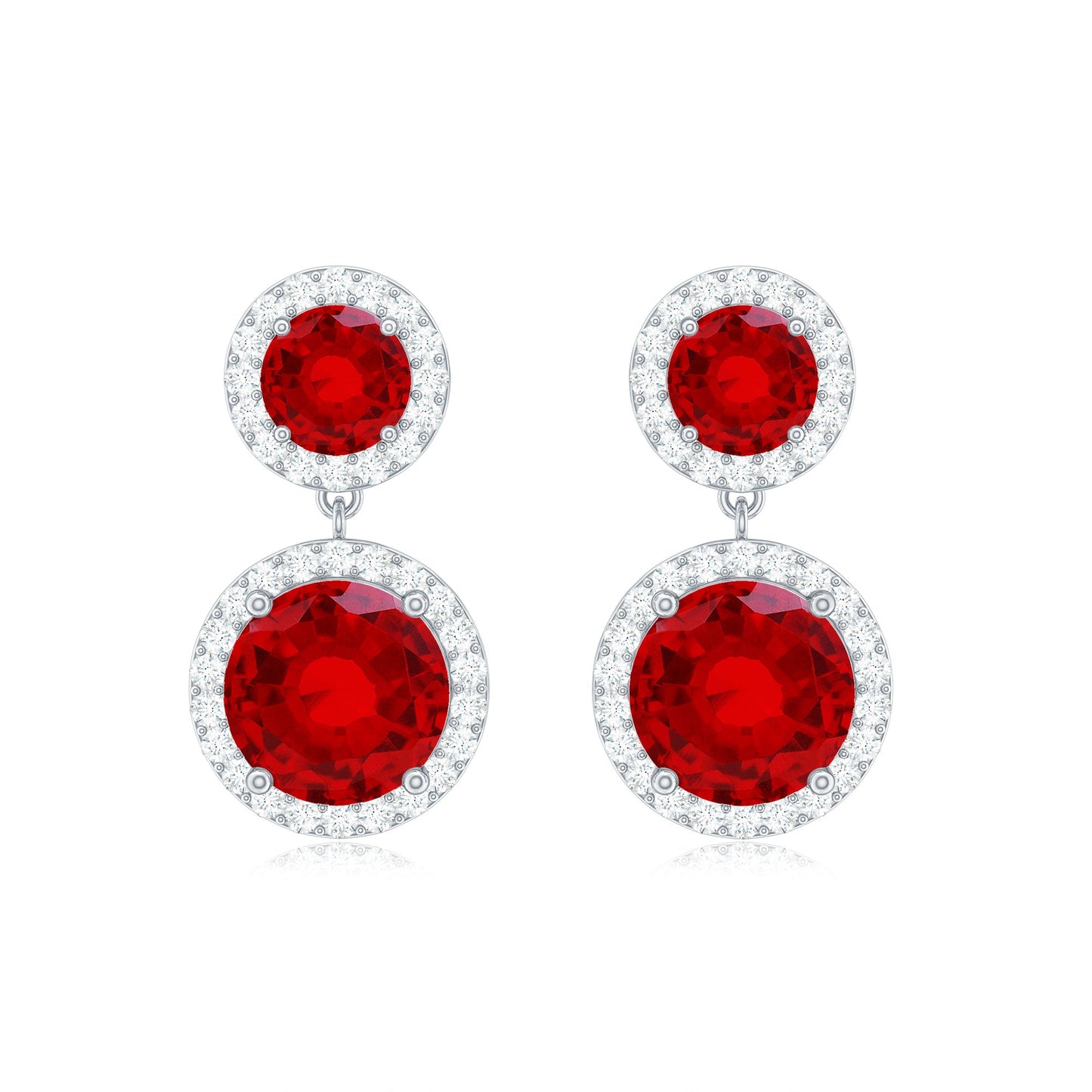 Certified Created Ruby and Diamond Halo Dangle Earrings