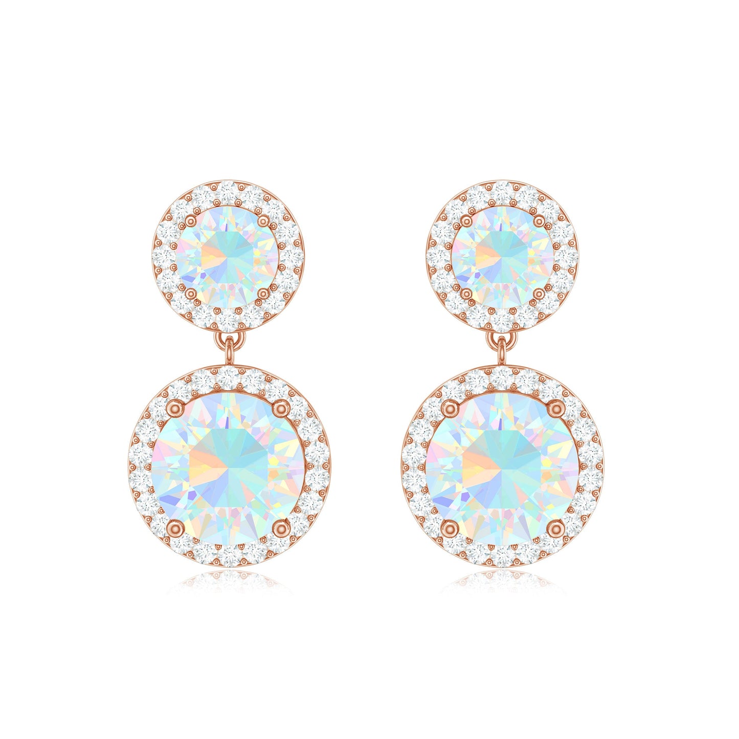Round Ethiopian Opal and Diamond Halo Dangle Earrings