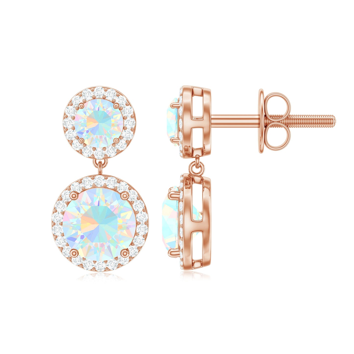 Round Ethiopian Opal and Diamond Halo Dangle Earrings