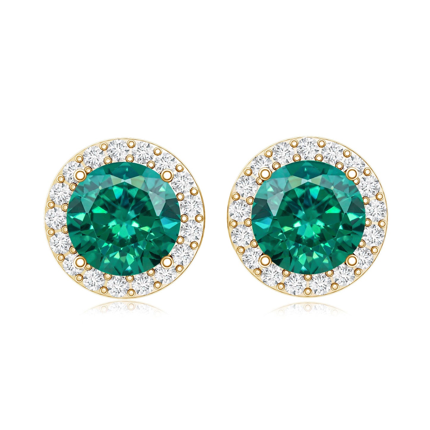 Created Emerald and Diamond Classic Halo Stud Earrings
