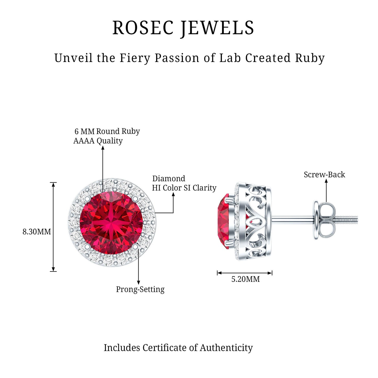Created Ruby and Diamond Classic Halo Stud Earrings