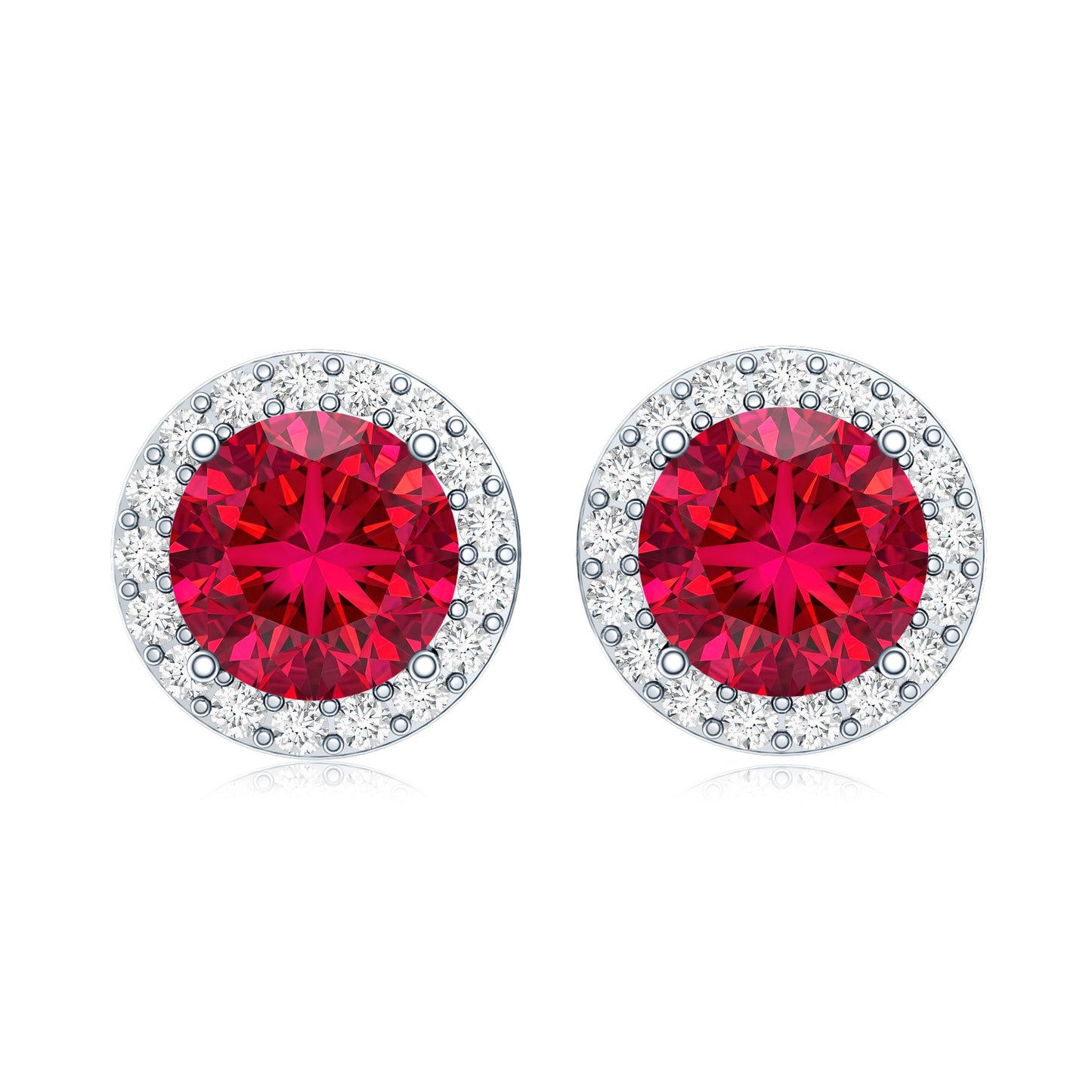 Created Ruby and Diamond Classic Halo Stud Earrings
