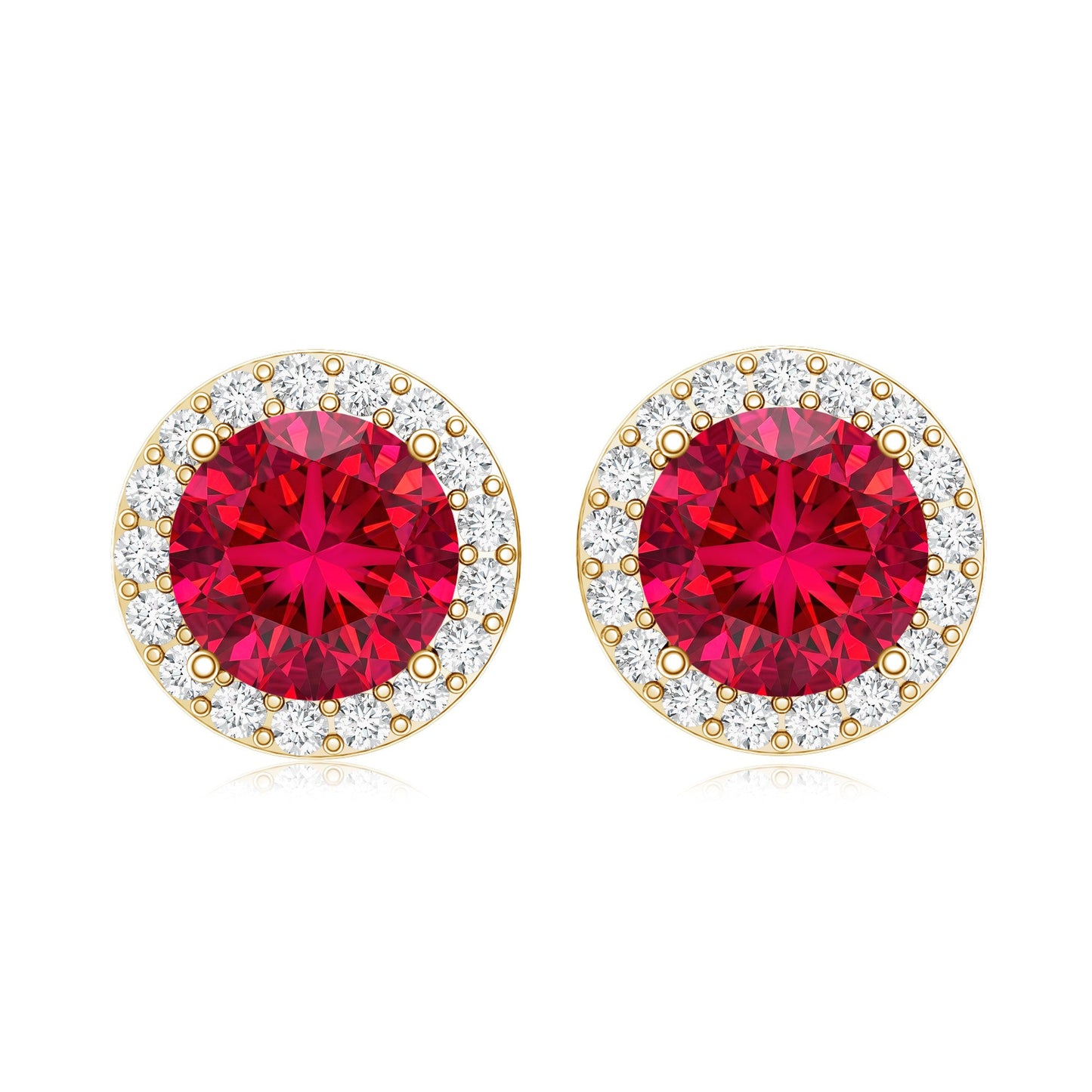 Created Ruby and Diamond Classic Halo Stud Earrings