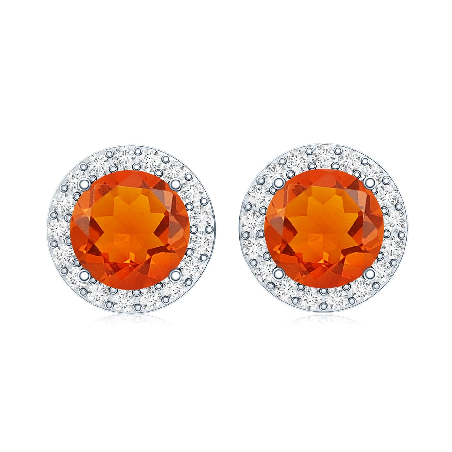 Round Fire Opal Minimal Halo Stud Earrings with Diamond