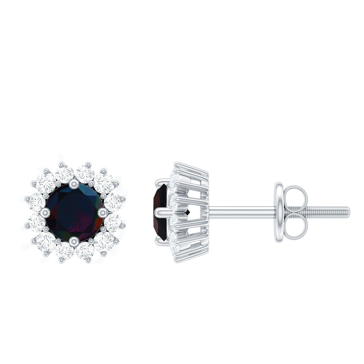 Genuine Black Opal Diamond Earrings with Screw Back