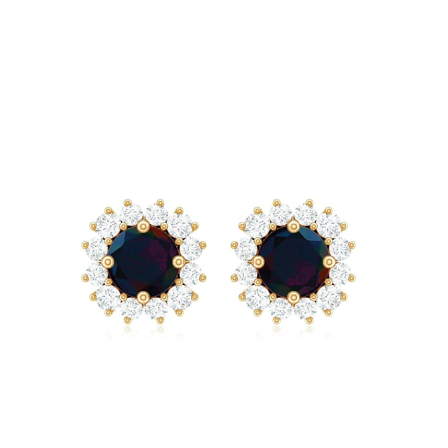 Genuine Black Opal Diamond Earrings with Screw Back