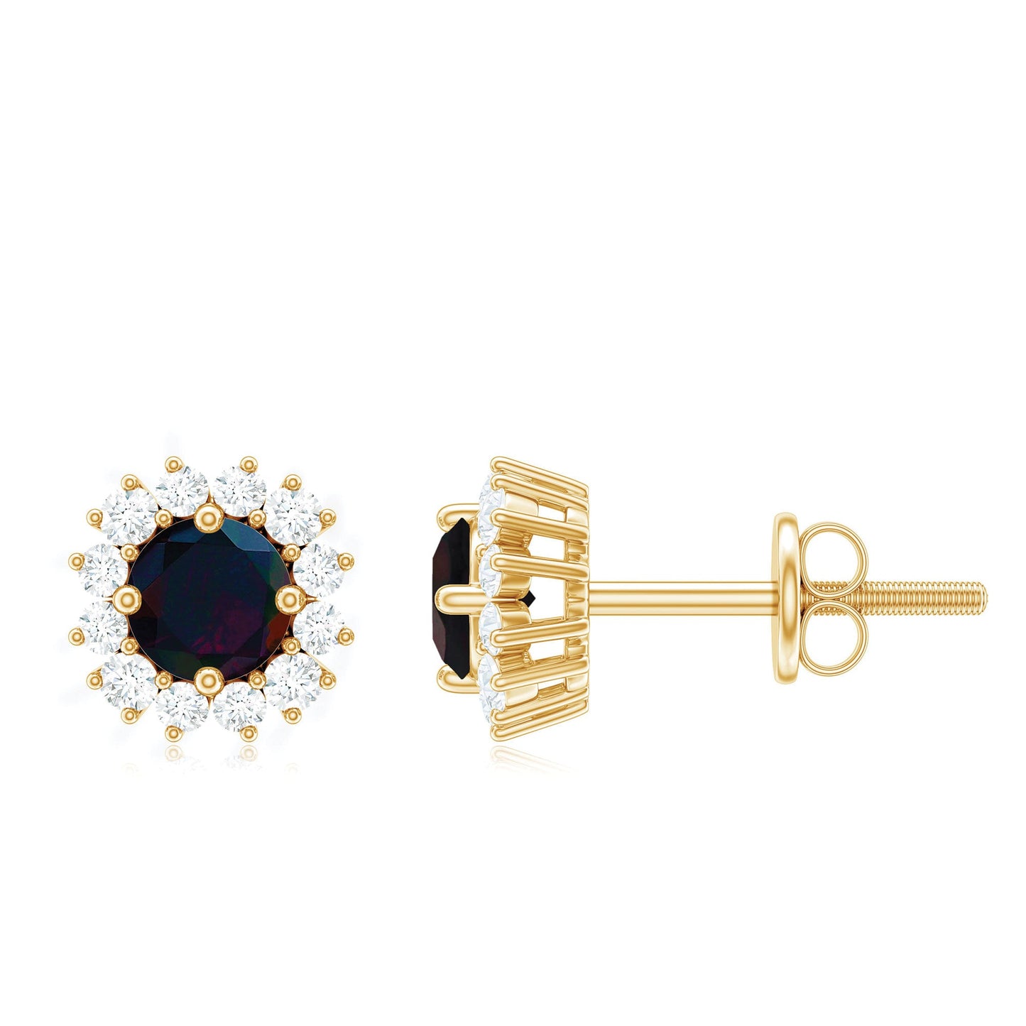 Genuine Black Opal Diamond Earrings with Screw Back