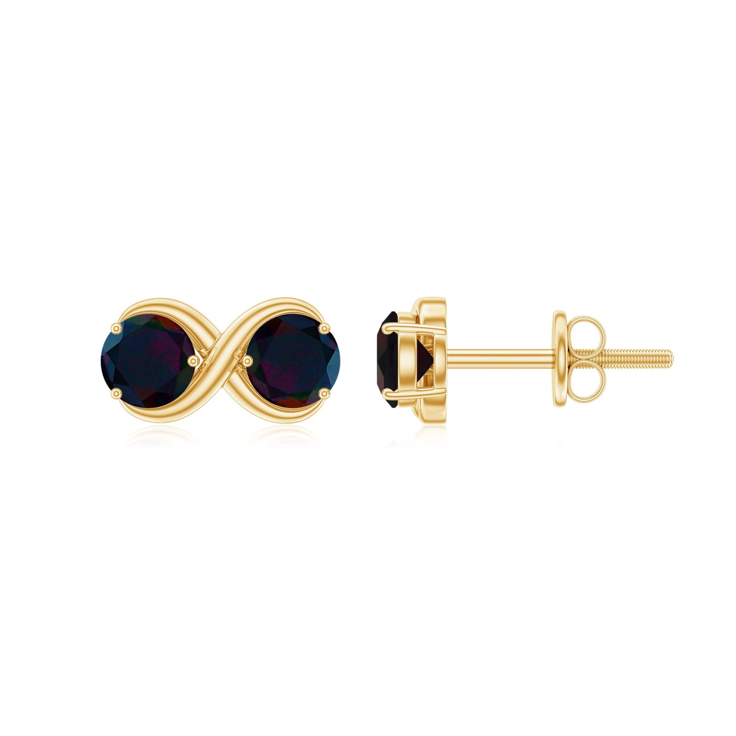 Natural 2 Stone Black Opal Infinity Earrings with Screw Back