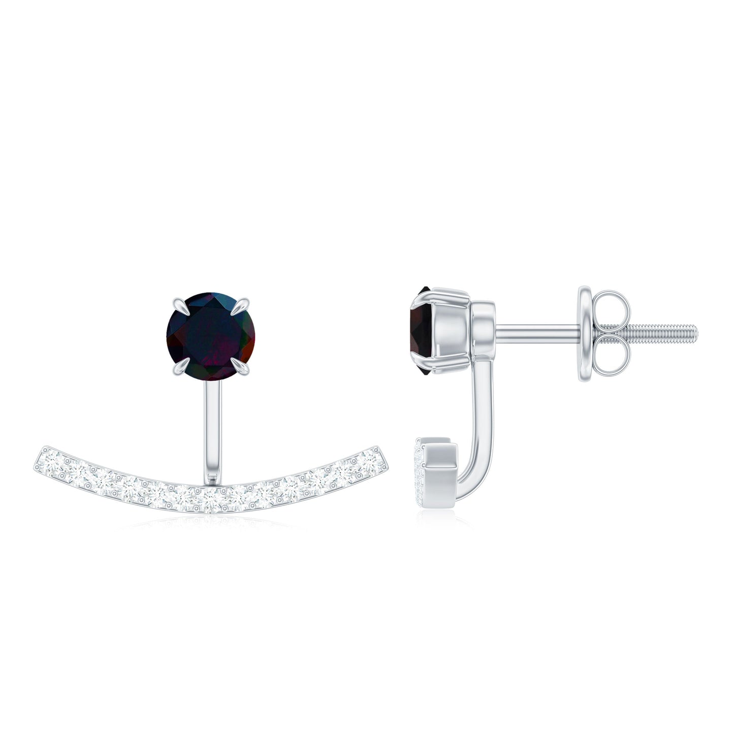 Classic Jacket Earrings with Black Opal and Diamond