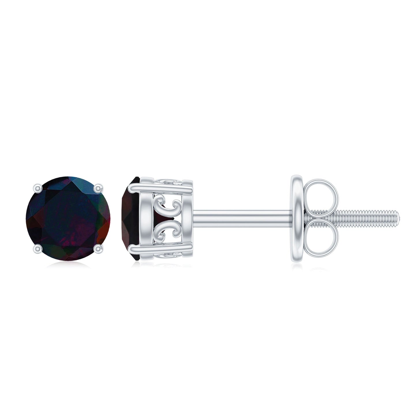 0.9 Carat Round Shaped Black Opal Solitaire Stud Earrings