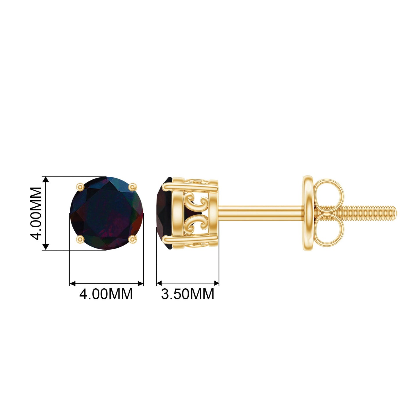 0.9 Carat Round Shaped Black Opal Solitaire Stud Earrings