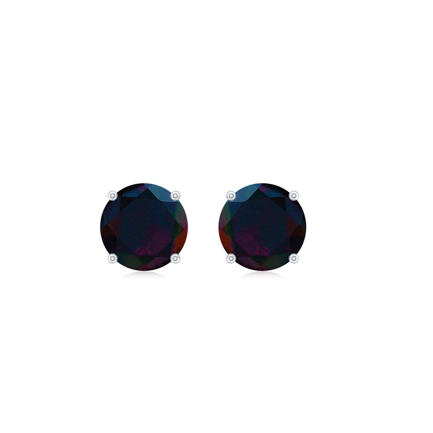 0.9 Carat Round Shaped Black Opal Solitaire Stud Earrings