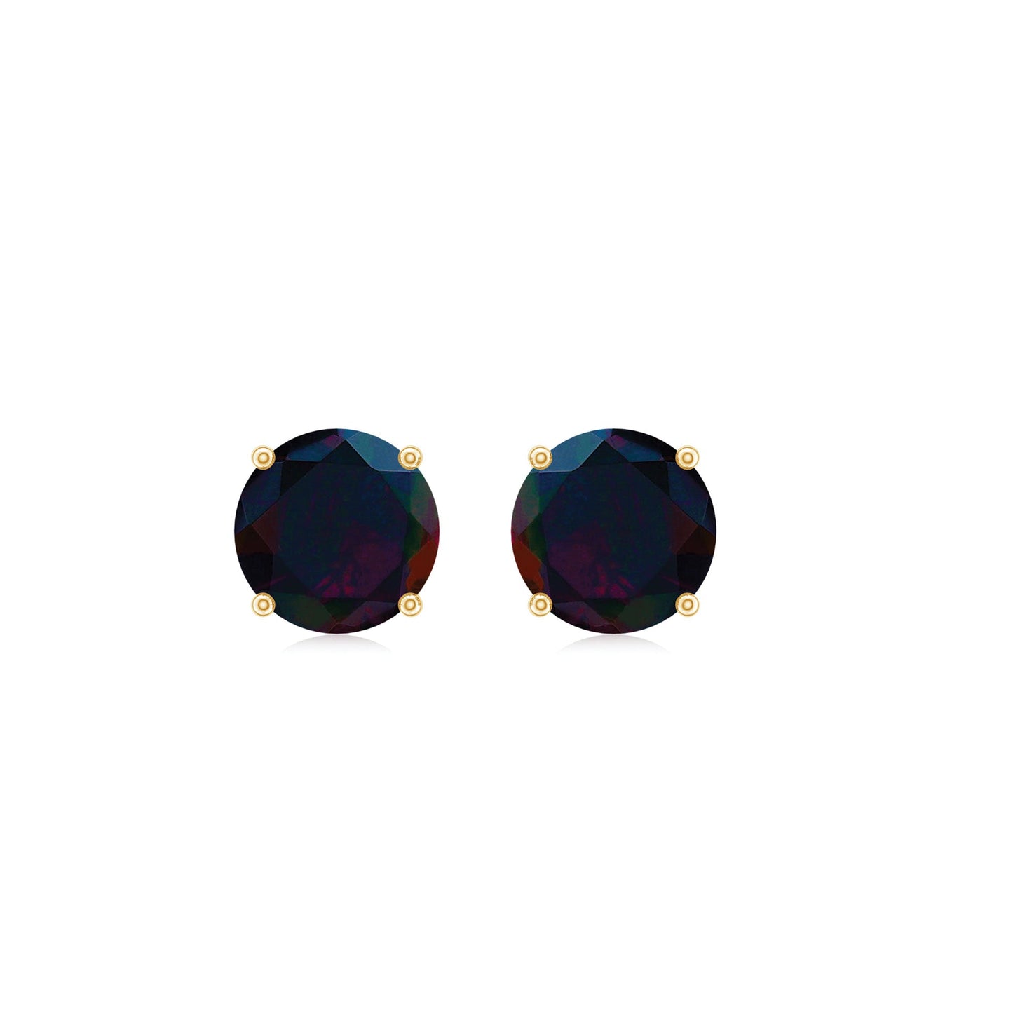 0.9 Carat Round Shaped Black Opal Solitaire Stud Earrings