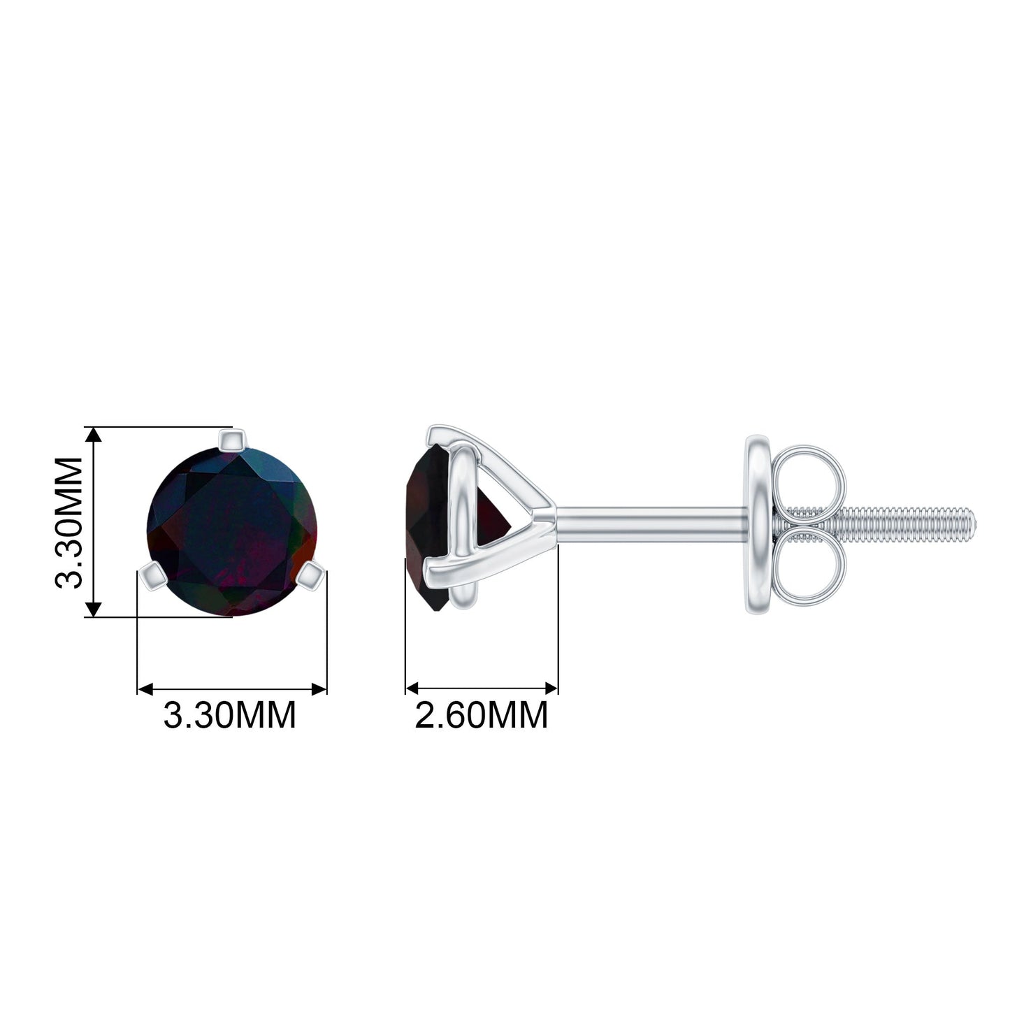 Solitaire Real Black Opal Martini Stud Earrings