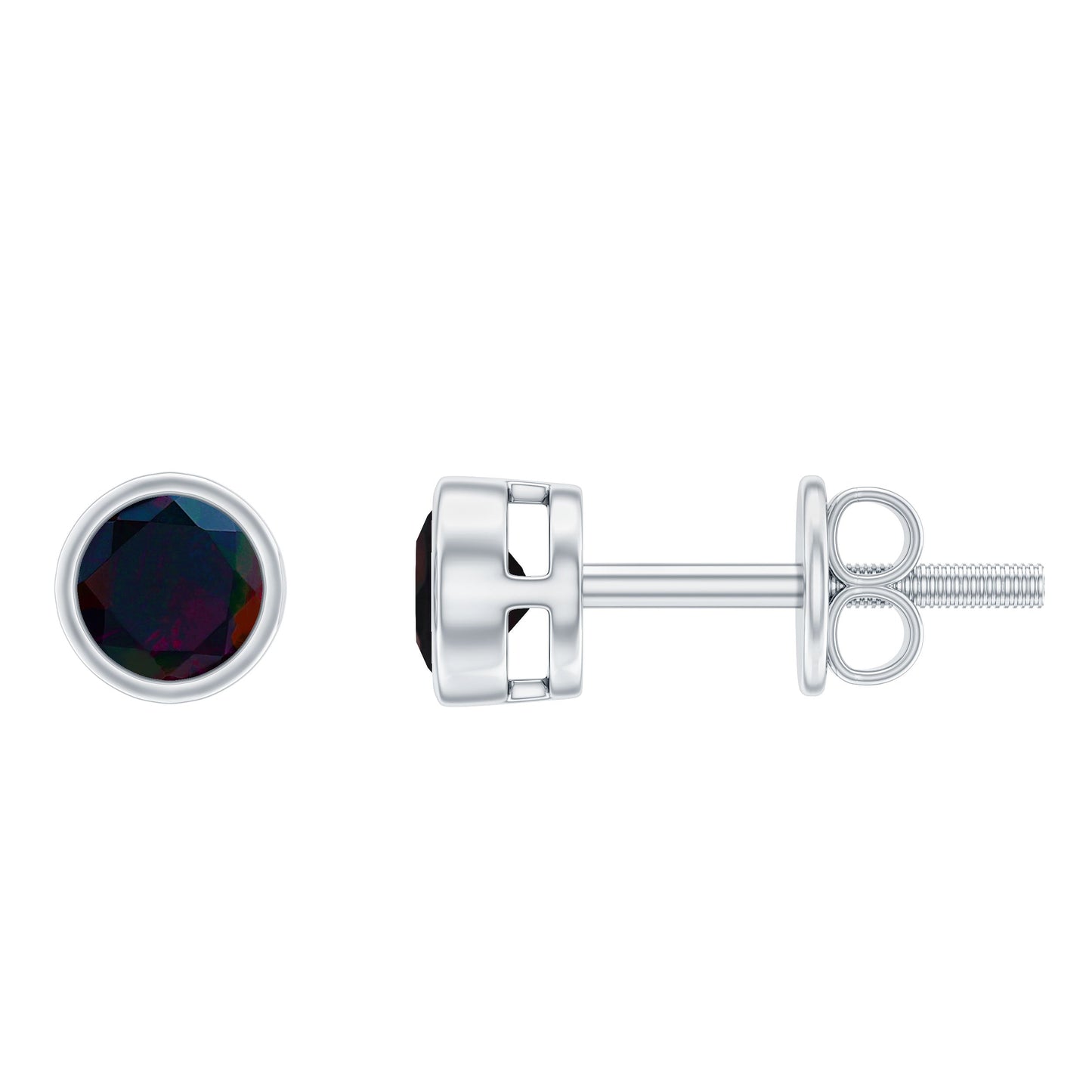 0.9 Carat Dainty Black Opal Solitaire Stud Earrings in Bezel Setting