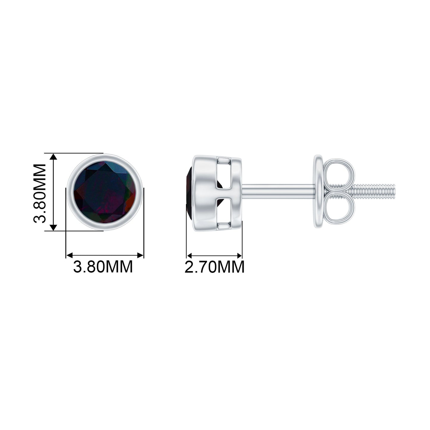 0.9 Carat Dainty Black Opal Solitaire Stud Earrings in Bezel Setting