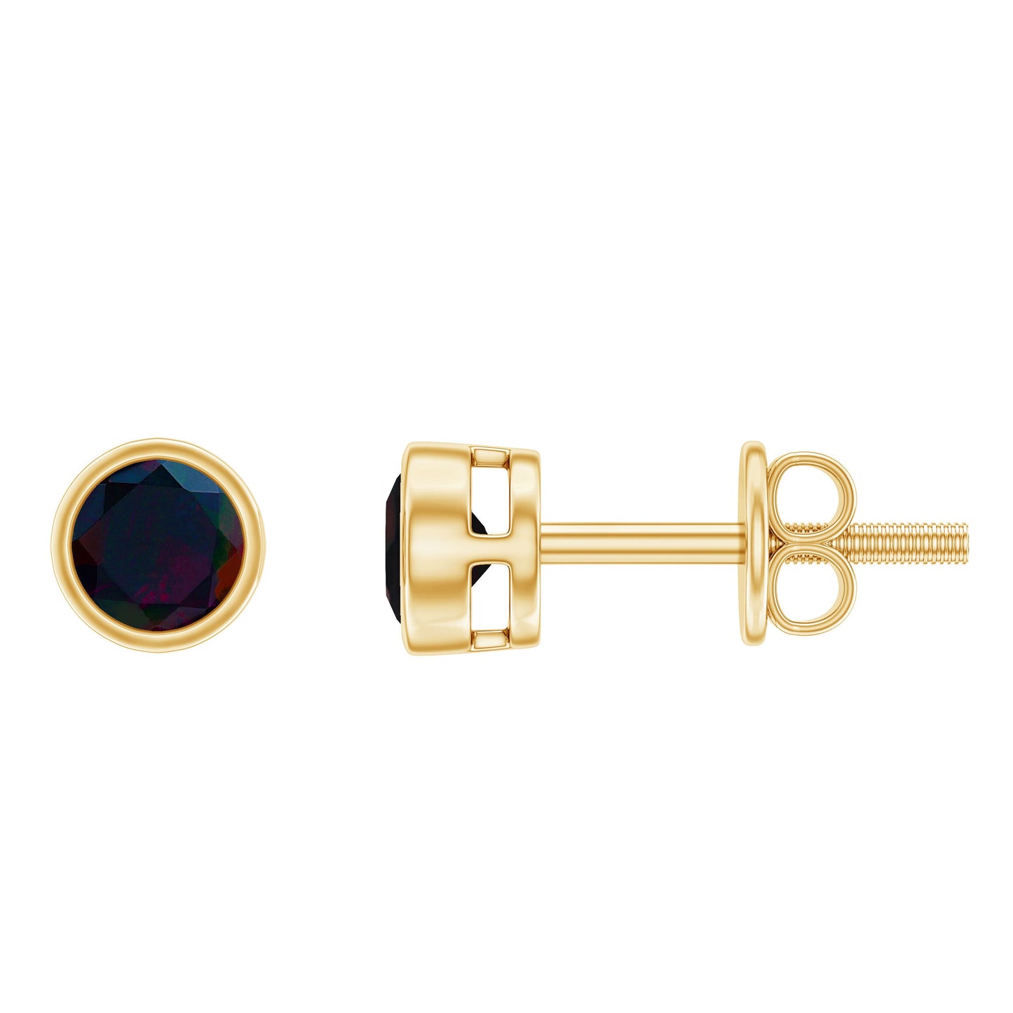 0.9 Carat Dainty Black Opal Solitaire Stud Earrings in Bezel Setting