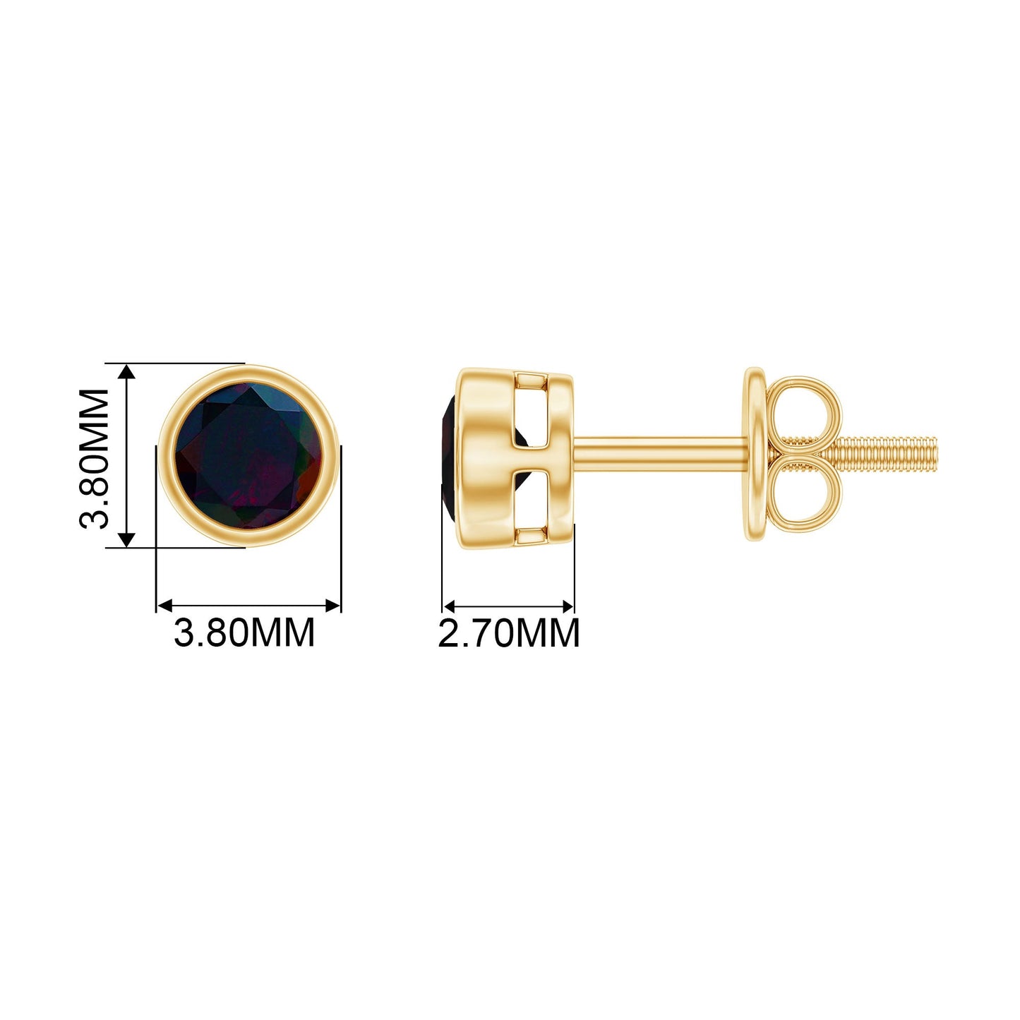 0.9 Carat Dainty Black Opal Solitaire Stud Earrings in Bezel Setting