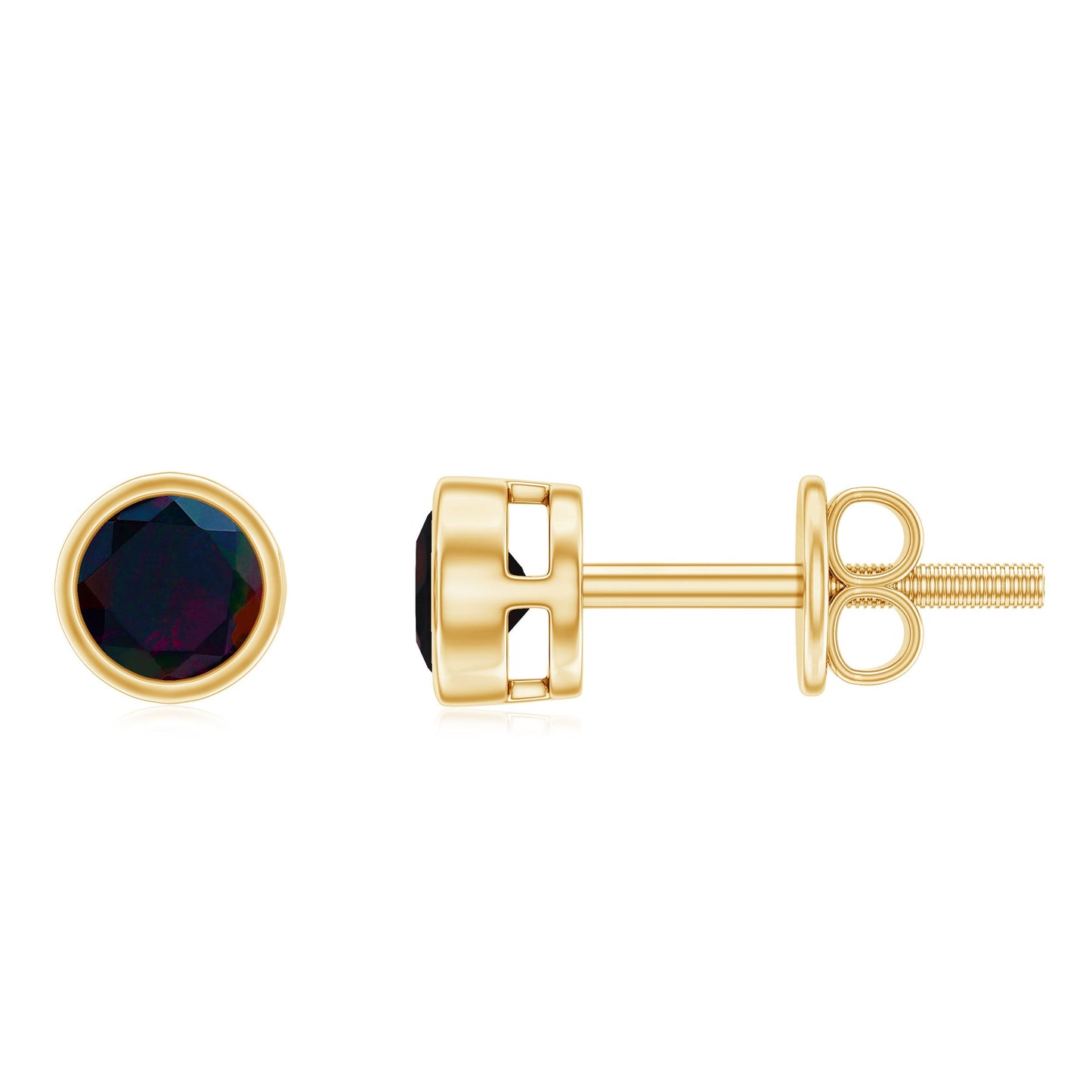 0.9 Carat Dainty Black Opal Solitaire Stud Earrings in Bezel Setting