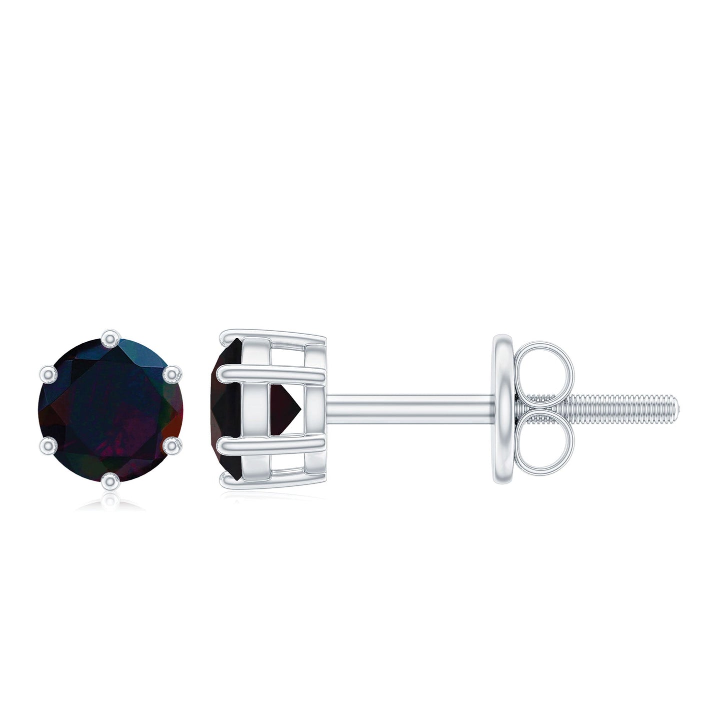 0.9 Carat Round Shape Black Opal Solitaire Stud Earrings