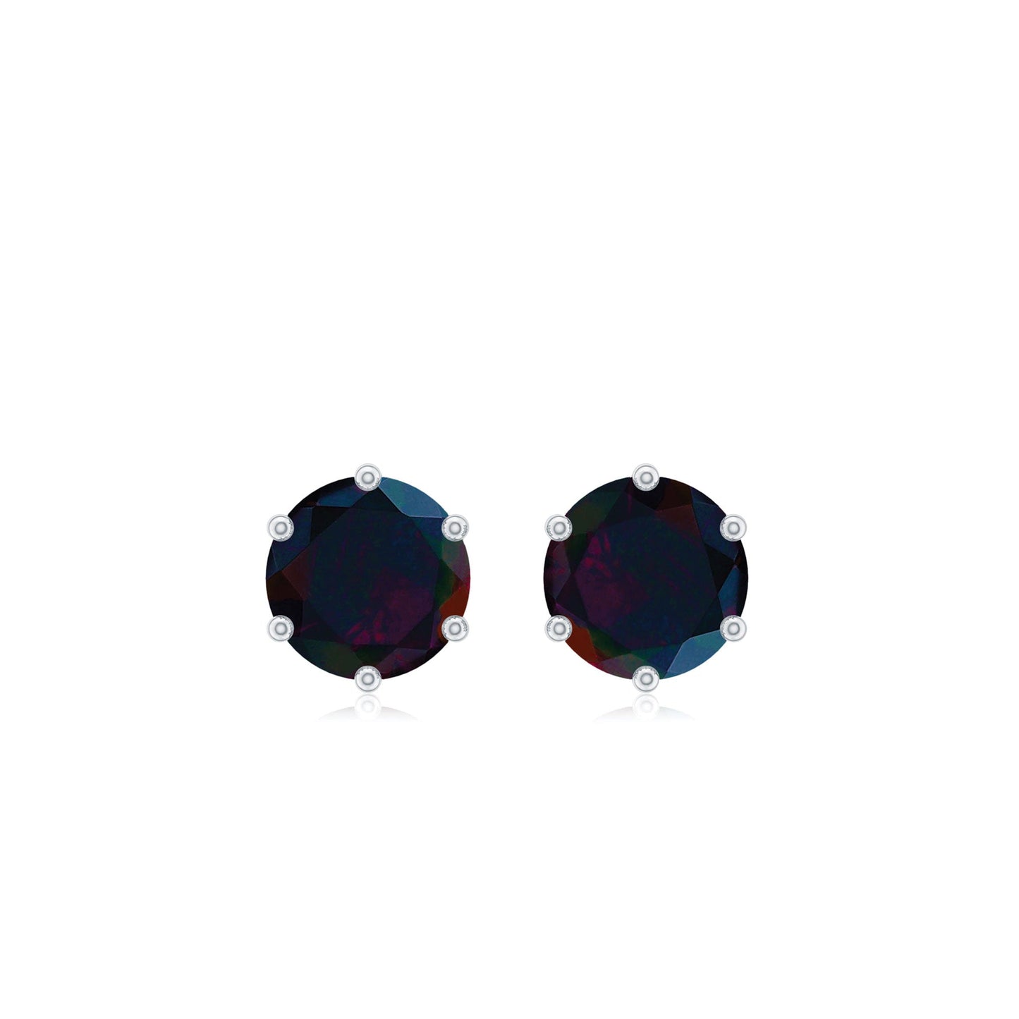 0.9 Carat Round Shape Black Opal Solitaire Stud Earrings