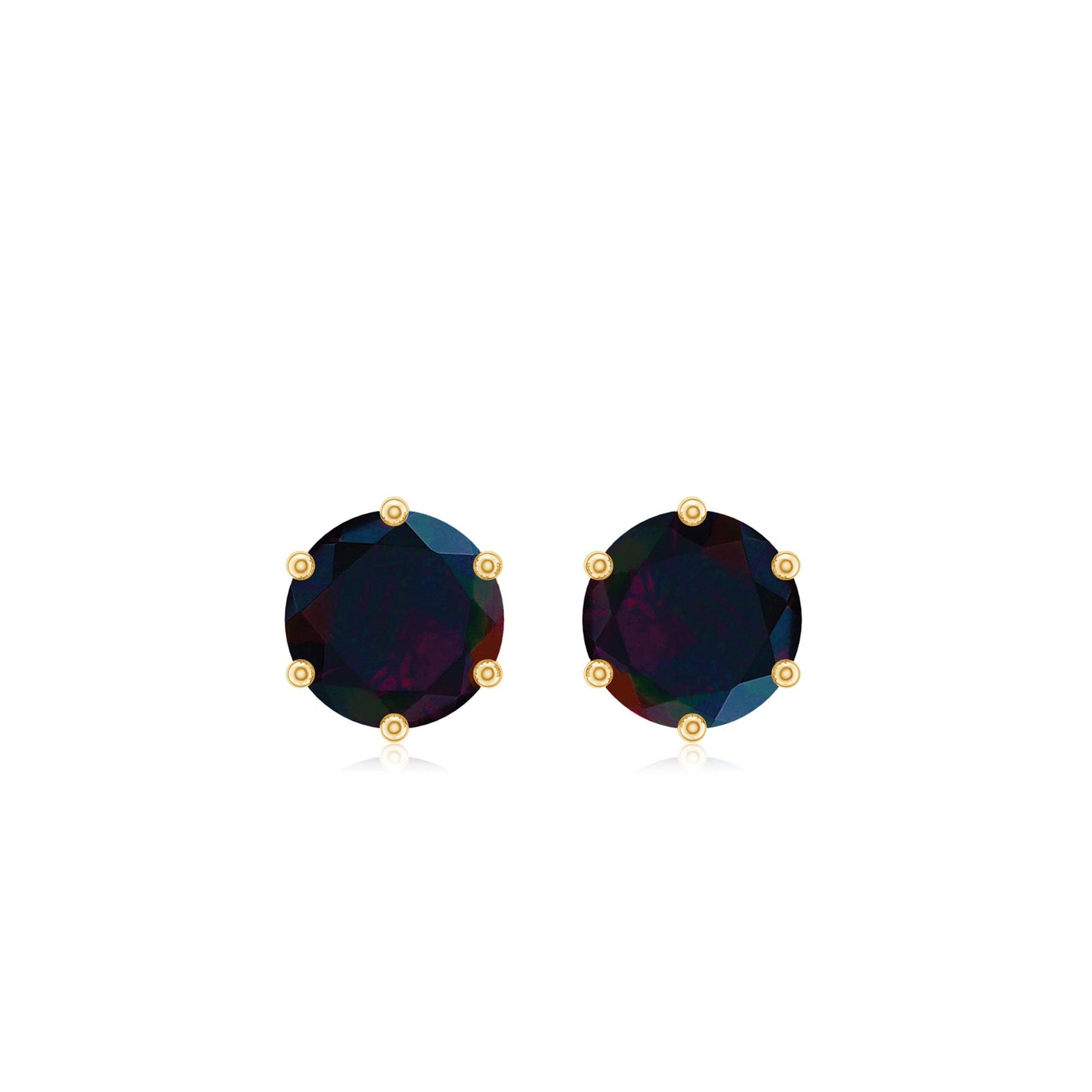 0.9 Carat Round Shape Black Opal Solitaire Stud Earrings