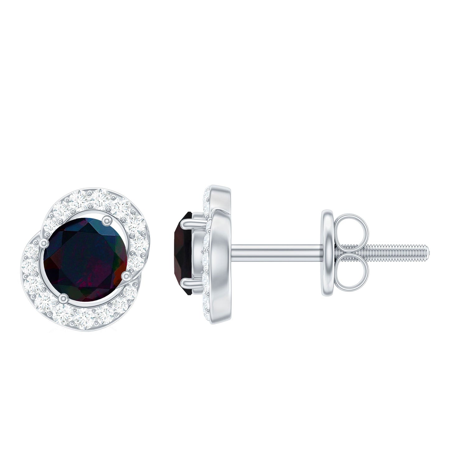 Natural Black Opal Stud Earrings with Diamond