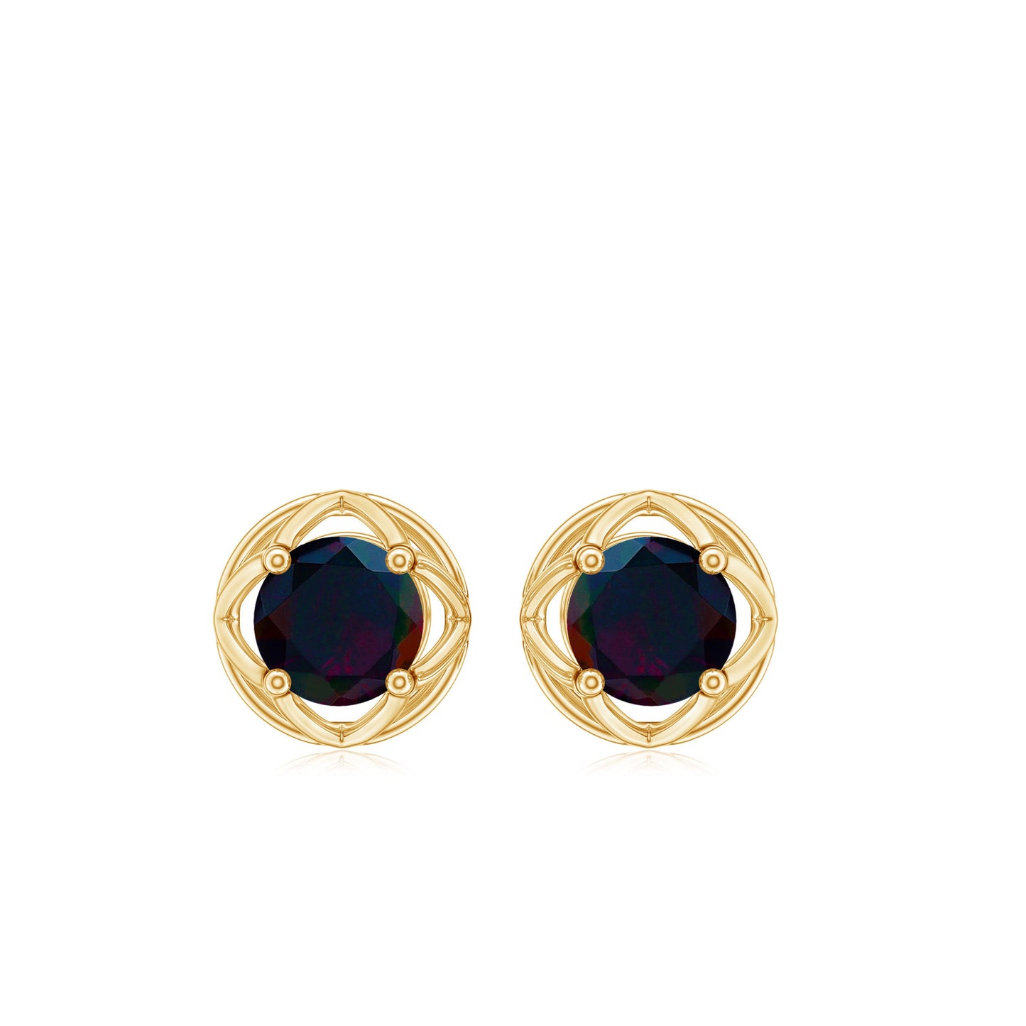 0.9 Carat Round Shape Black Opal Solitaire Floral Stud Earrings