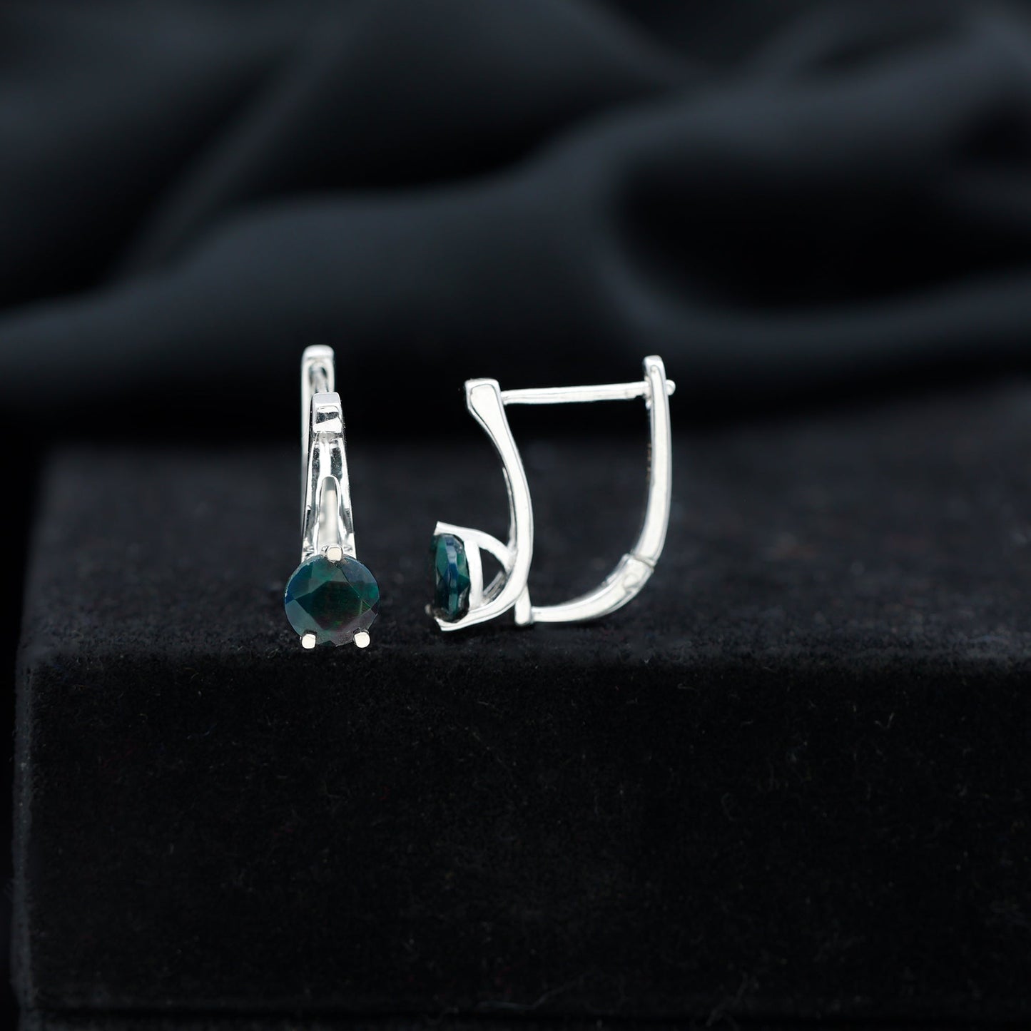 0.9 Carat Round Cut Black Opal J Hoop Earrings for Women