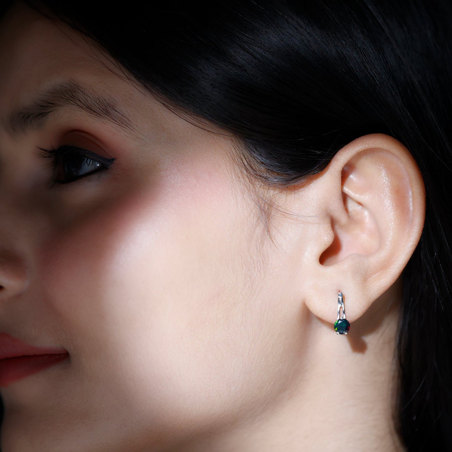 0.9 Carat Round Cut Black Opal J Hoop Earrings for Women