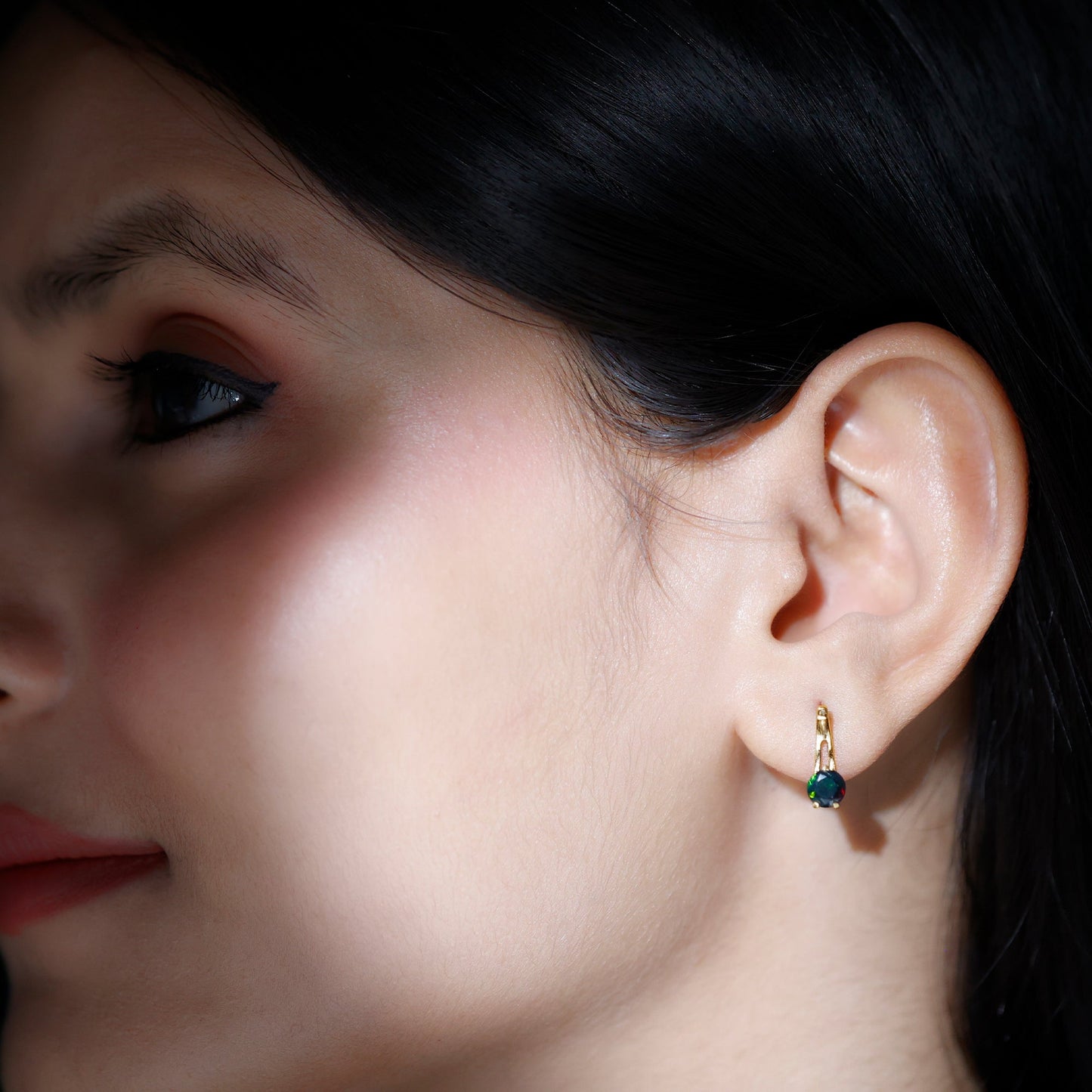 0.9 Carat Round Cut Black Opal J Hoop Earrings for Women