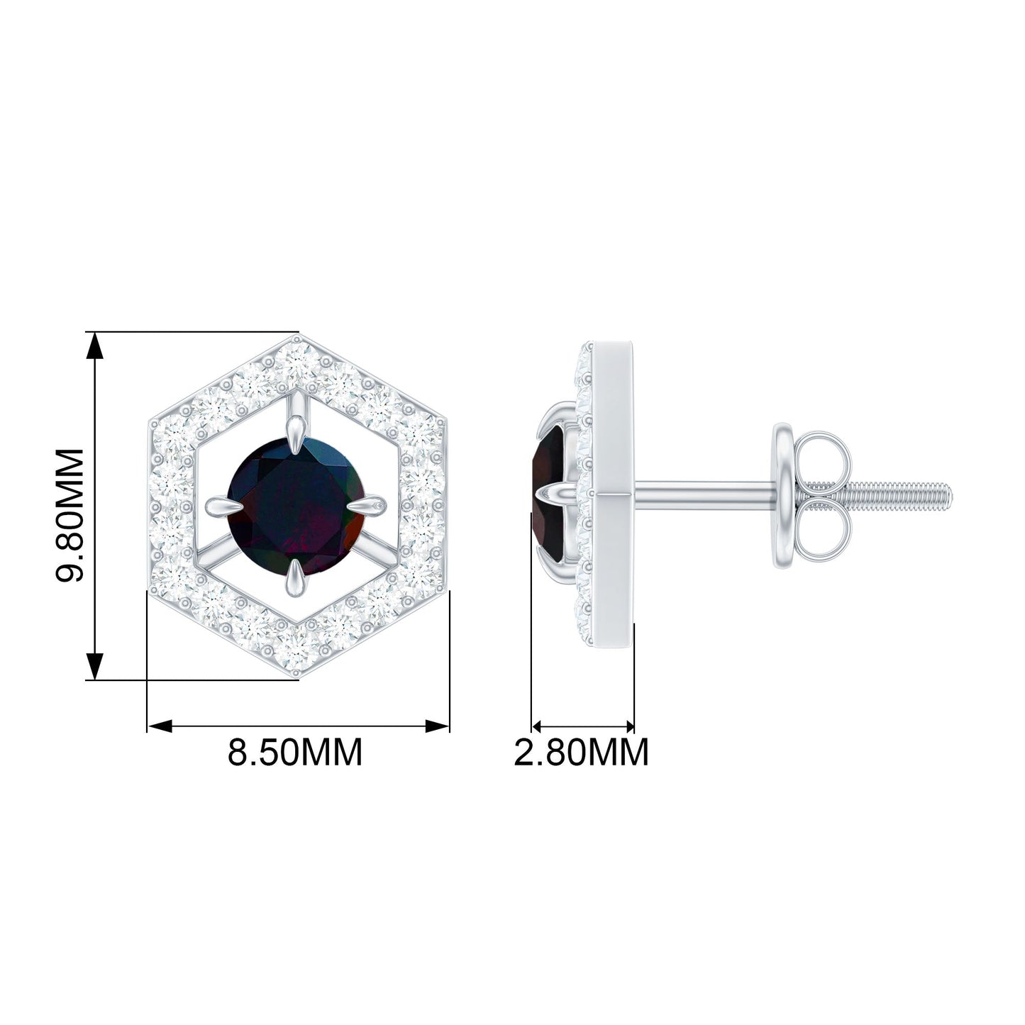 0.9 Carat Black Opal and Diamond Geometric Stud Earrings