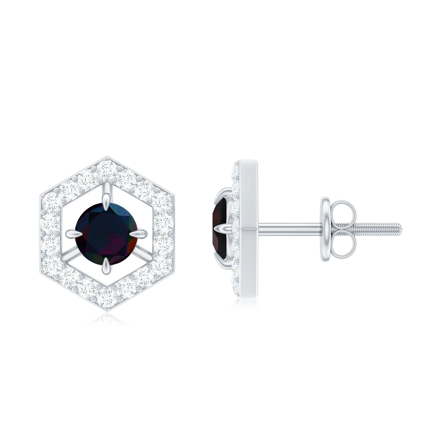 0.9 Carat Black Opal and Diamond Geometric Stud Earrings