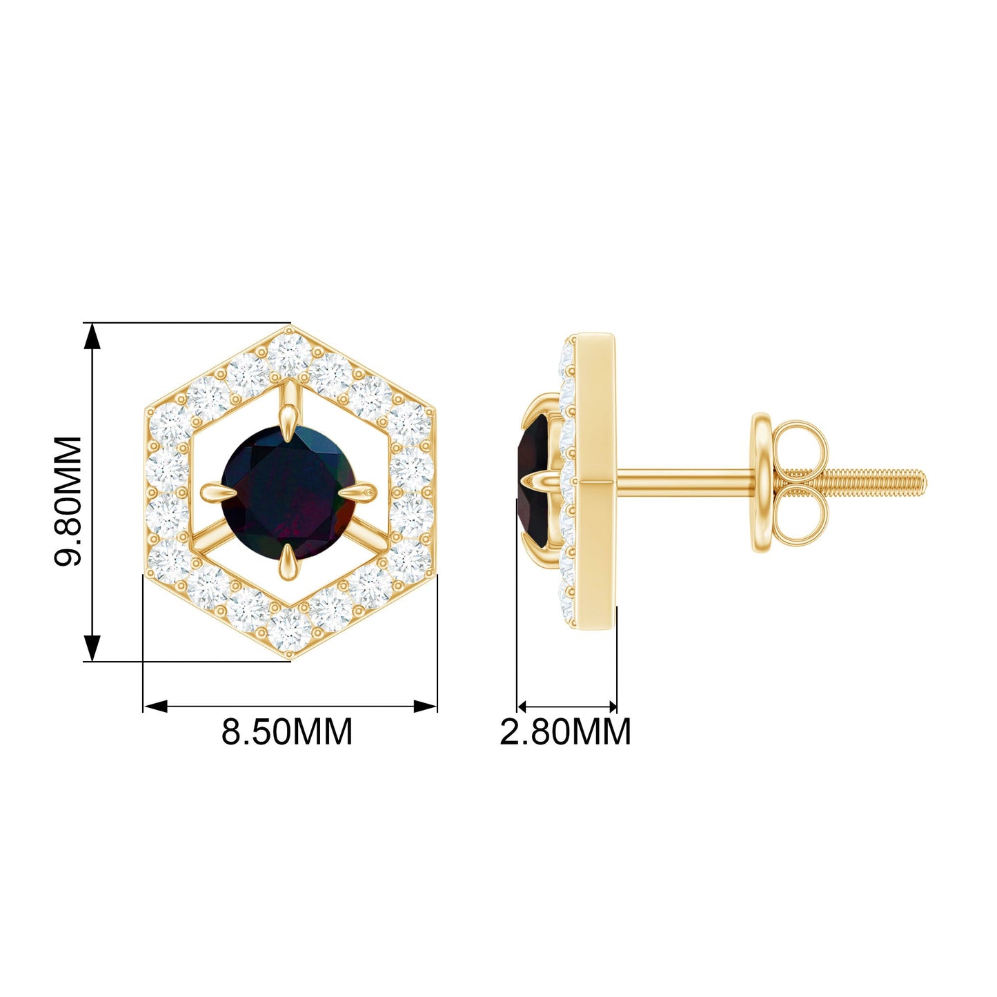 0.9 Carat Black Opal and Diamond Geometric Stud Earrings
