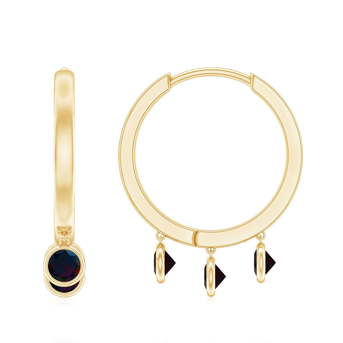 Three Stone Genuine Black Opal Hoop Drop Earrings with Certificate