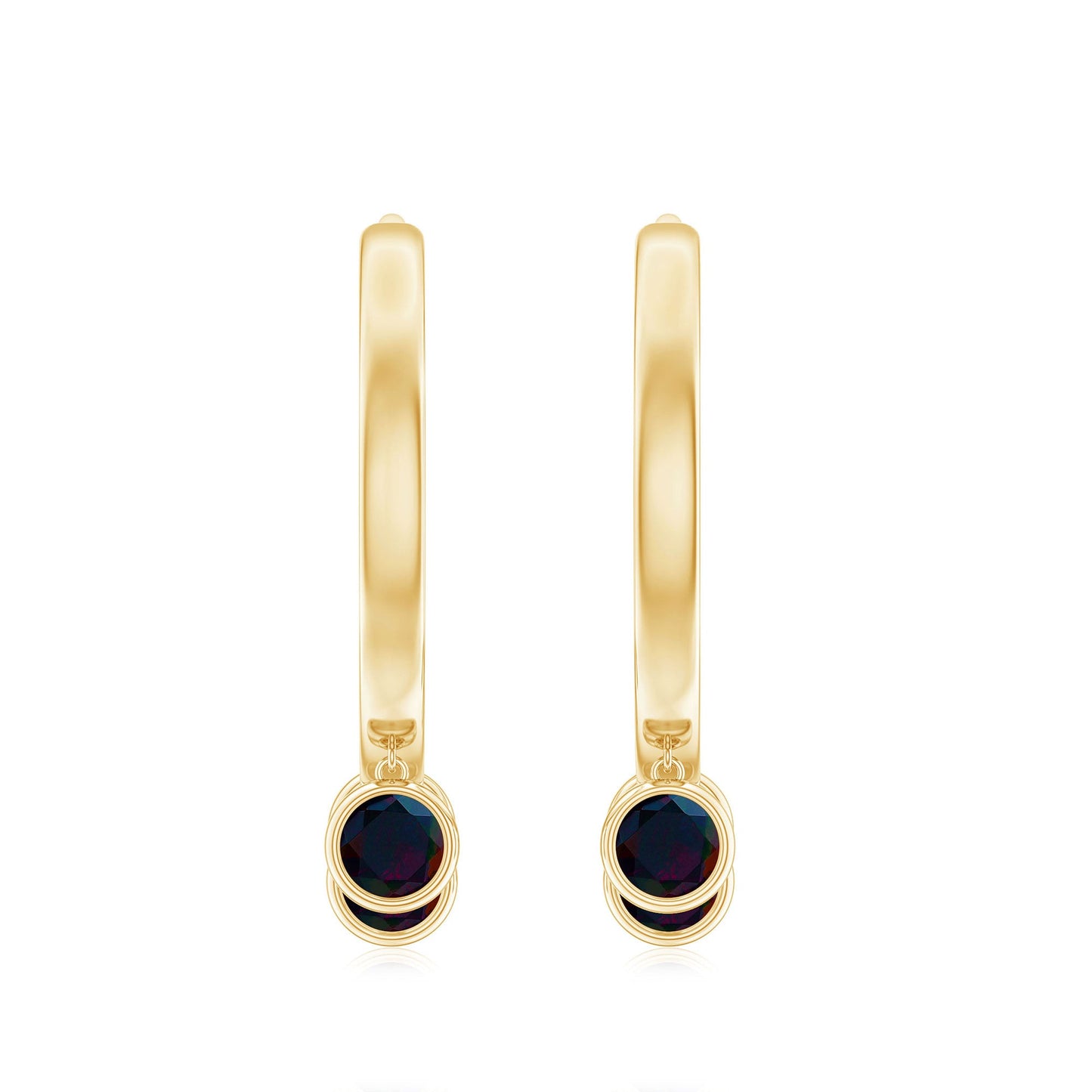 Three Stone Genuine Black Opal Hoop Drop Earrings with Certificate