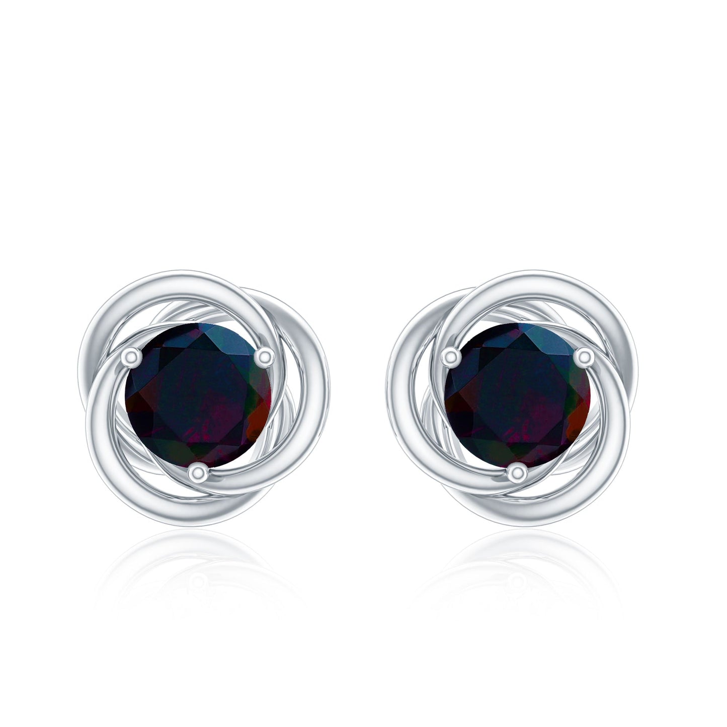 Natural Black Opal Solitaire Swirl Stud Earrings