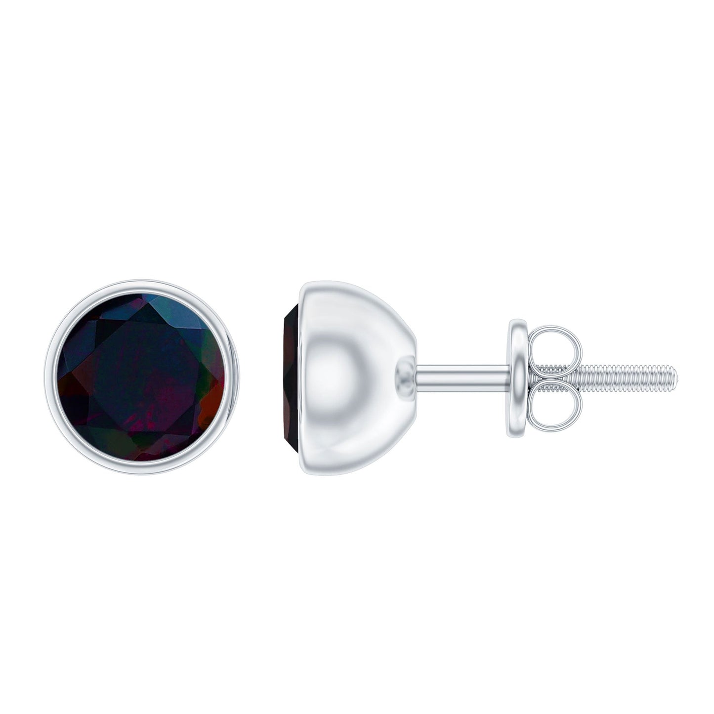 Bezel Set 1.6 Carat Black Opal Stud Earrings with Certificate