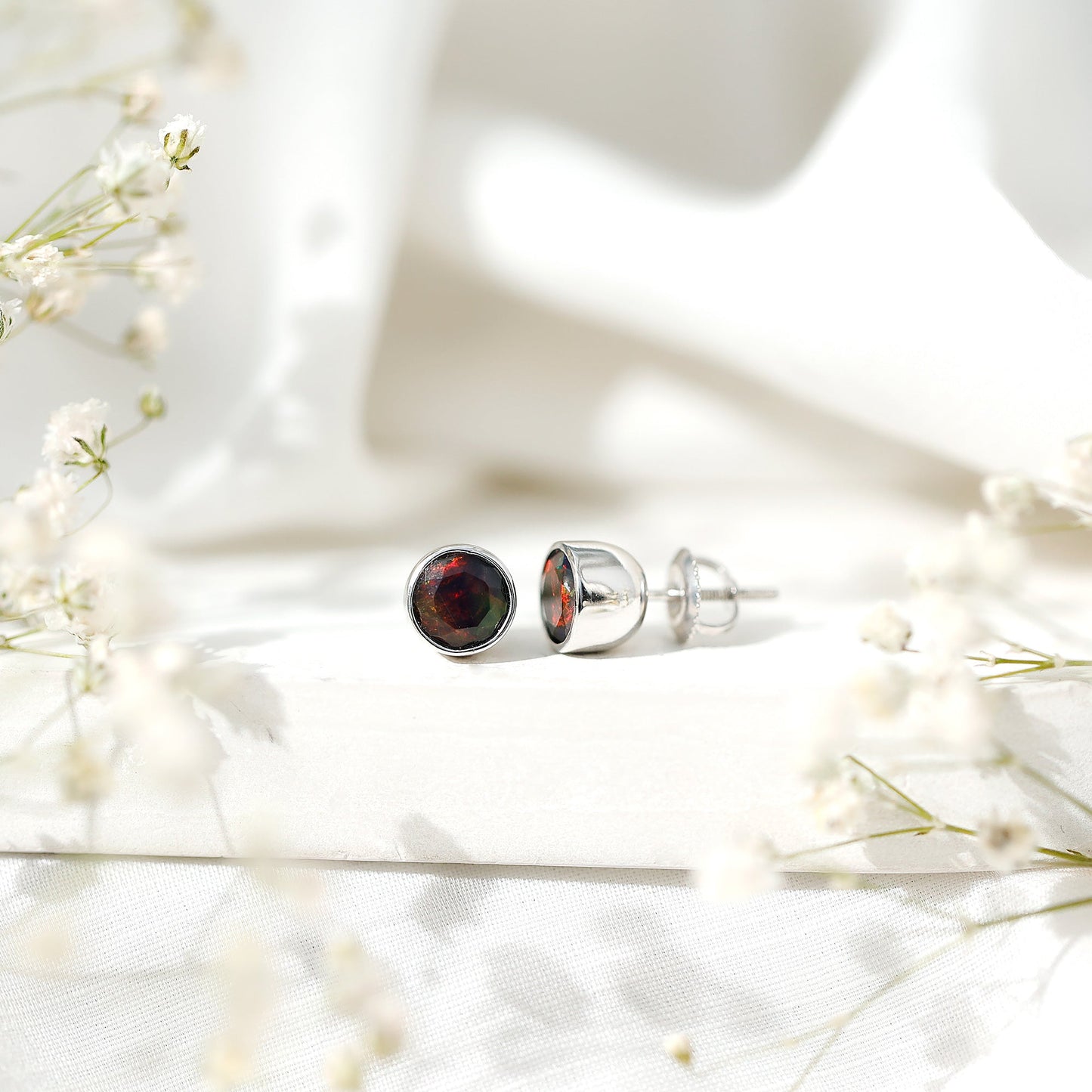 Bezel Set 1.6 Carat Black Opal Stud Earrings with Certificate
