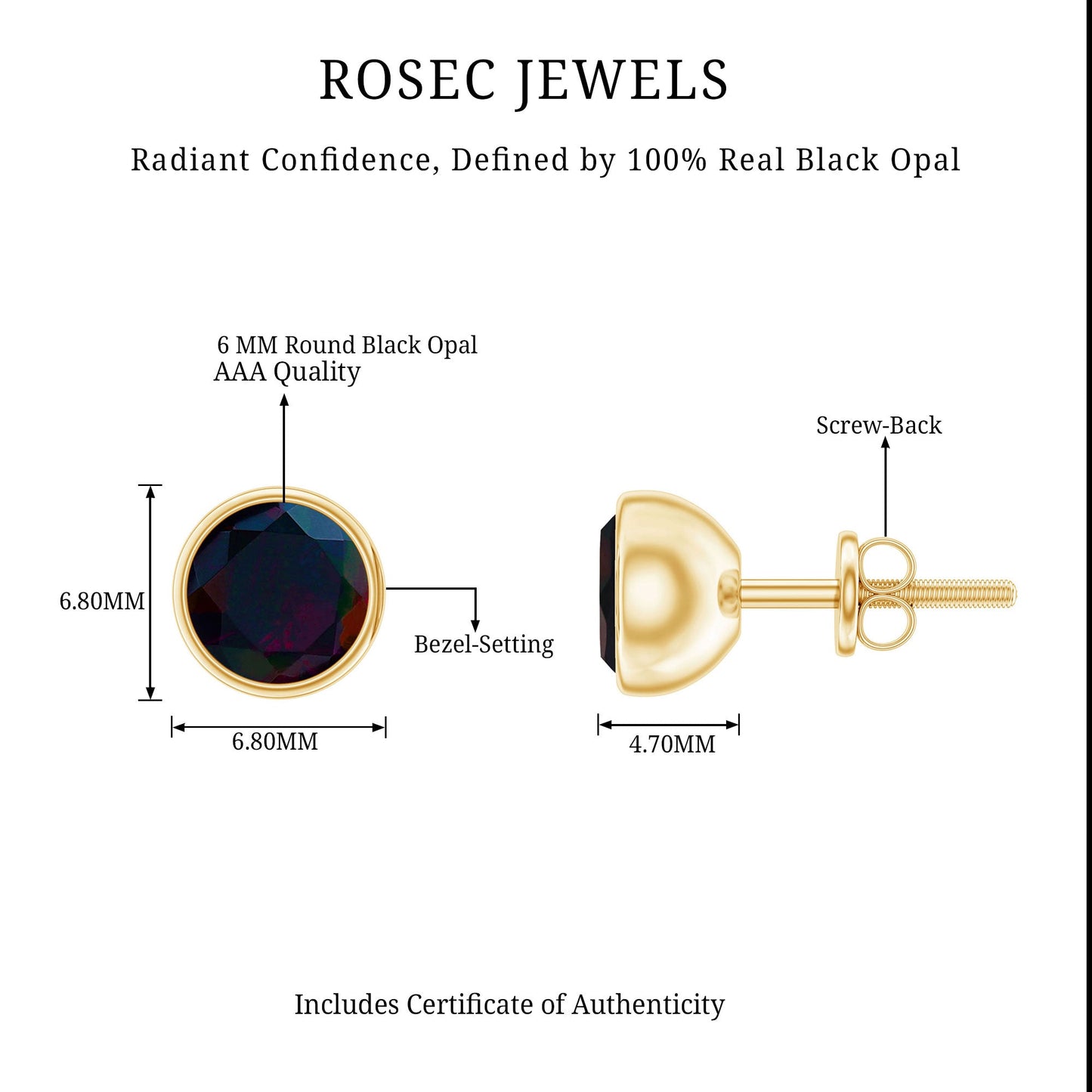 Bezel Set 1.6 Carat Black Opal Stud Earrings with Certificate