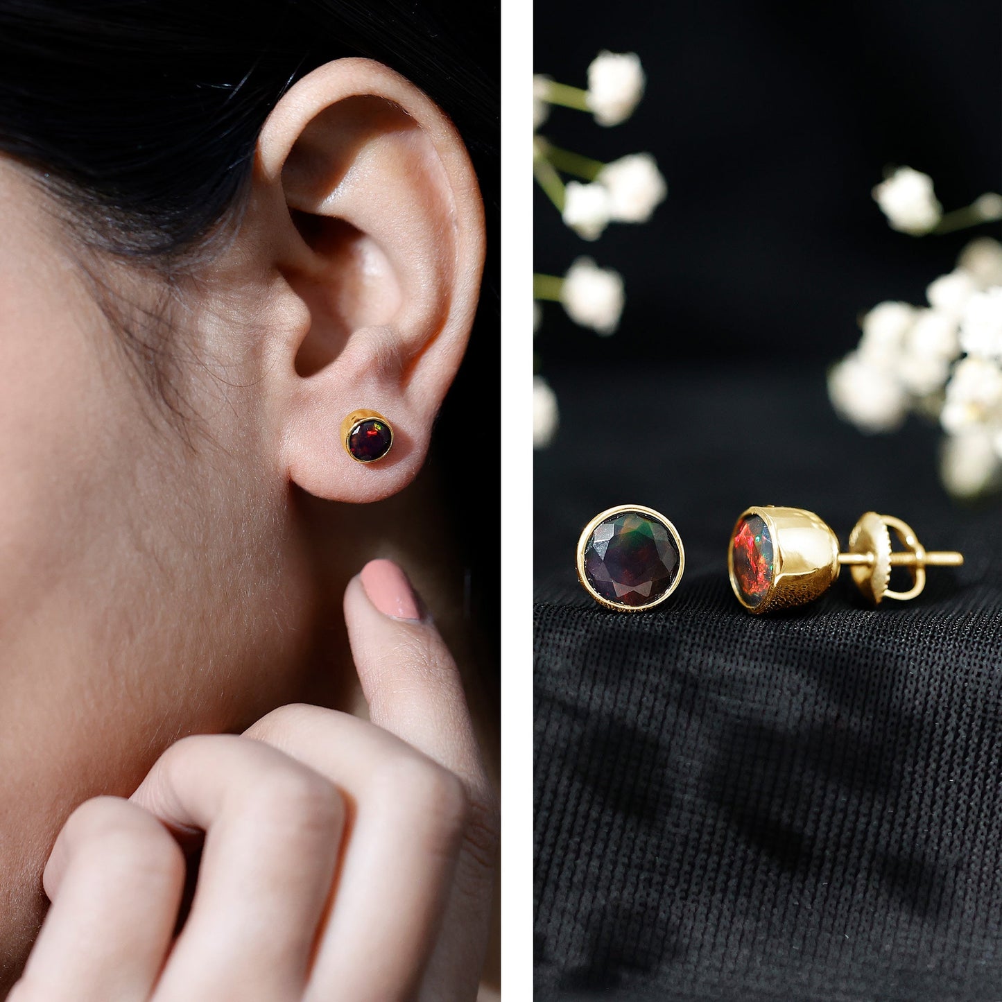 Bezel Set 1.6 Carat Black Opal Stud Earrings with Certificate