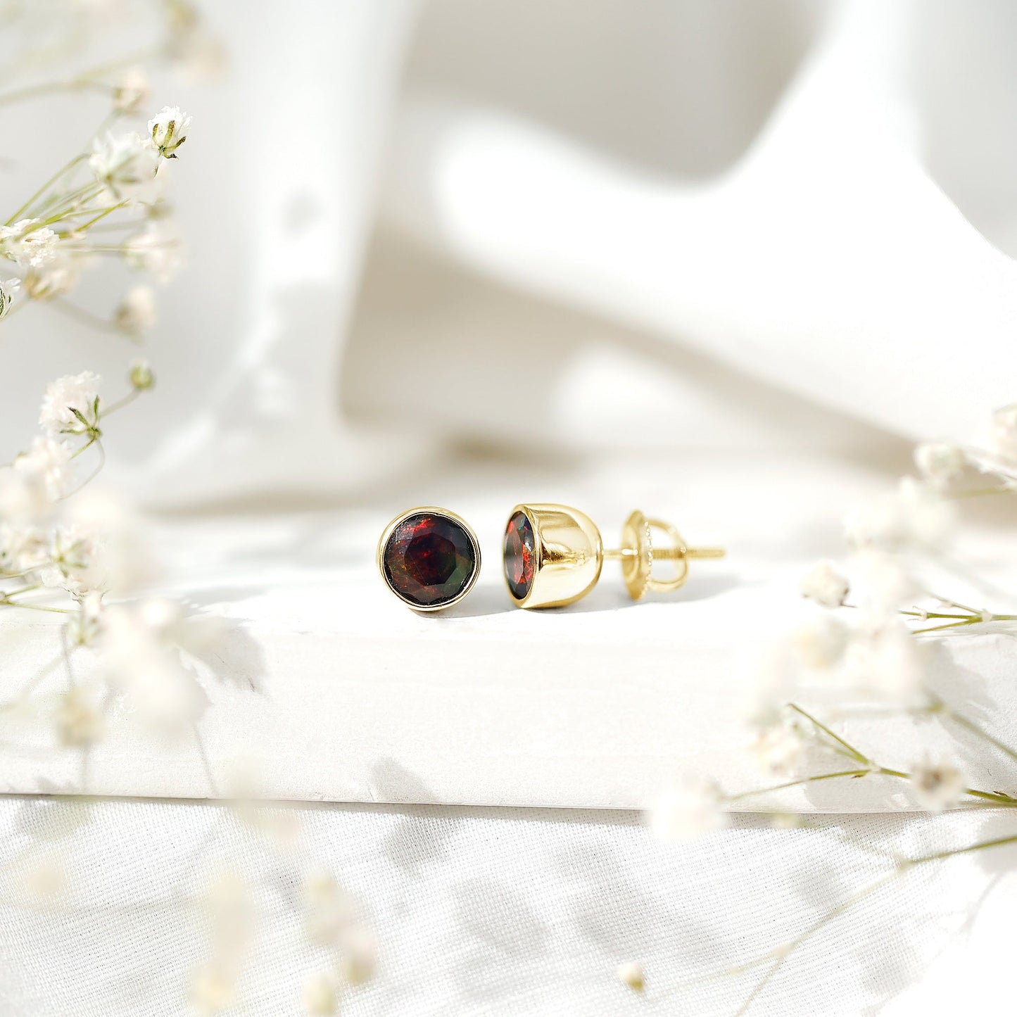 Bezel Set 1.6 Carat Black Opal Stud Earrings with Certificate