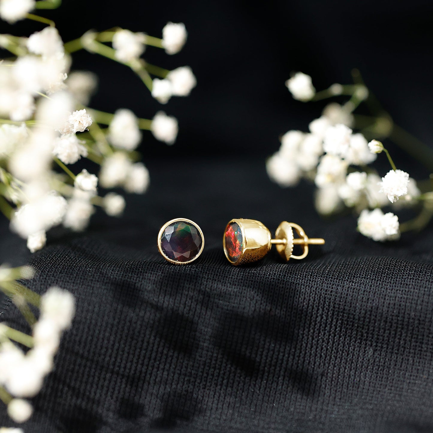 Bezel Set 1.6 Carat Black Opal Stud Earrings with Certificate