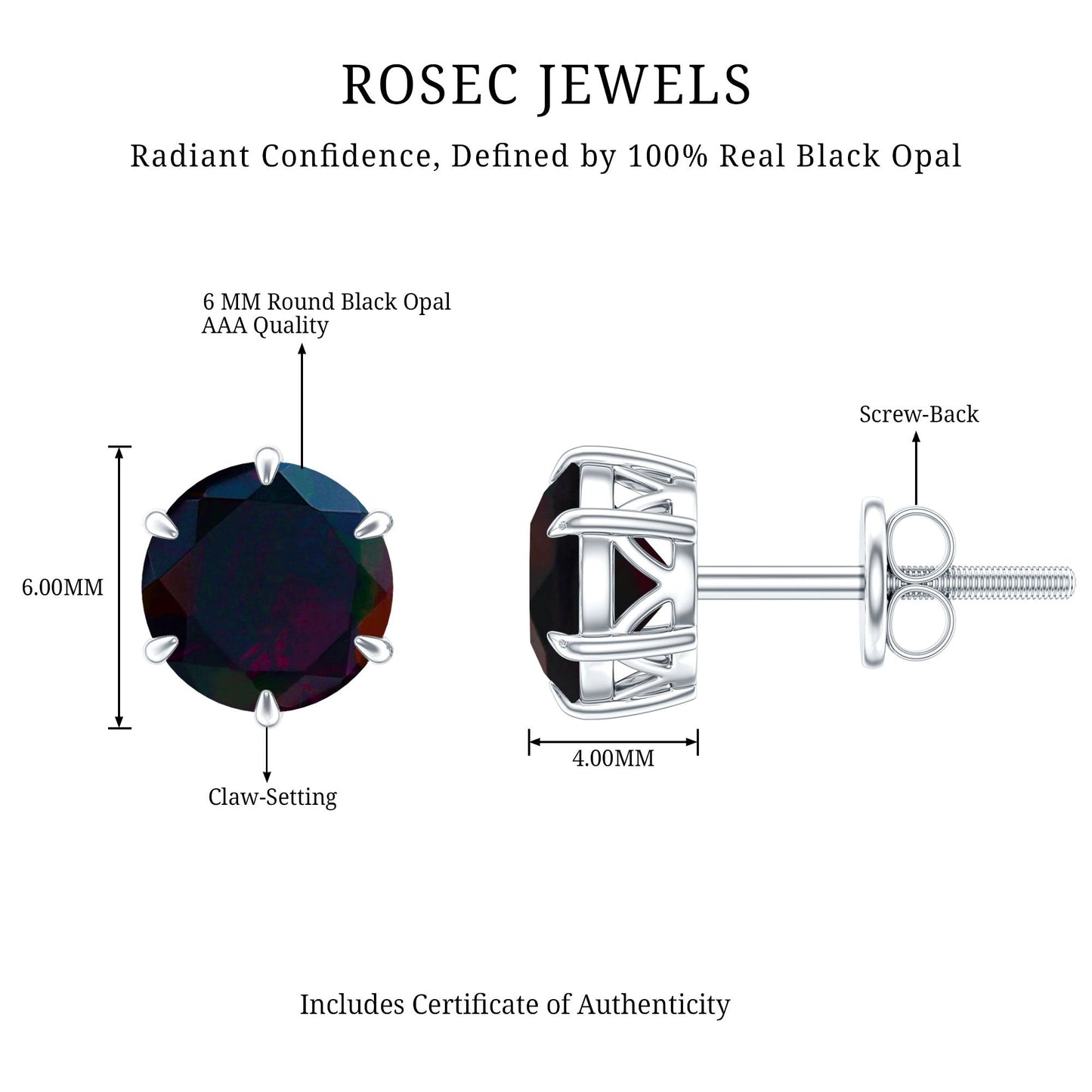 1.6 Carat Claw Set Black Opal Solitaire Stud earrings
