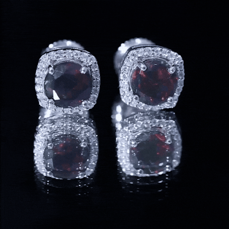 Round Shape Black Opal Stud Earrings with Moissanite Halo