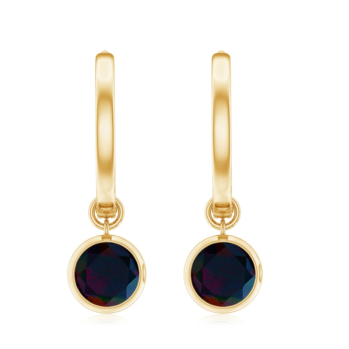 Natural Bezel Set Black Opal Dangle Hoop Earrings For Women
