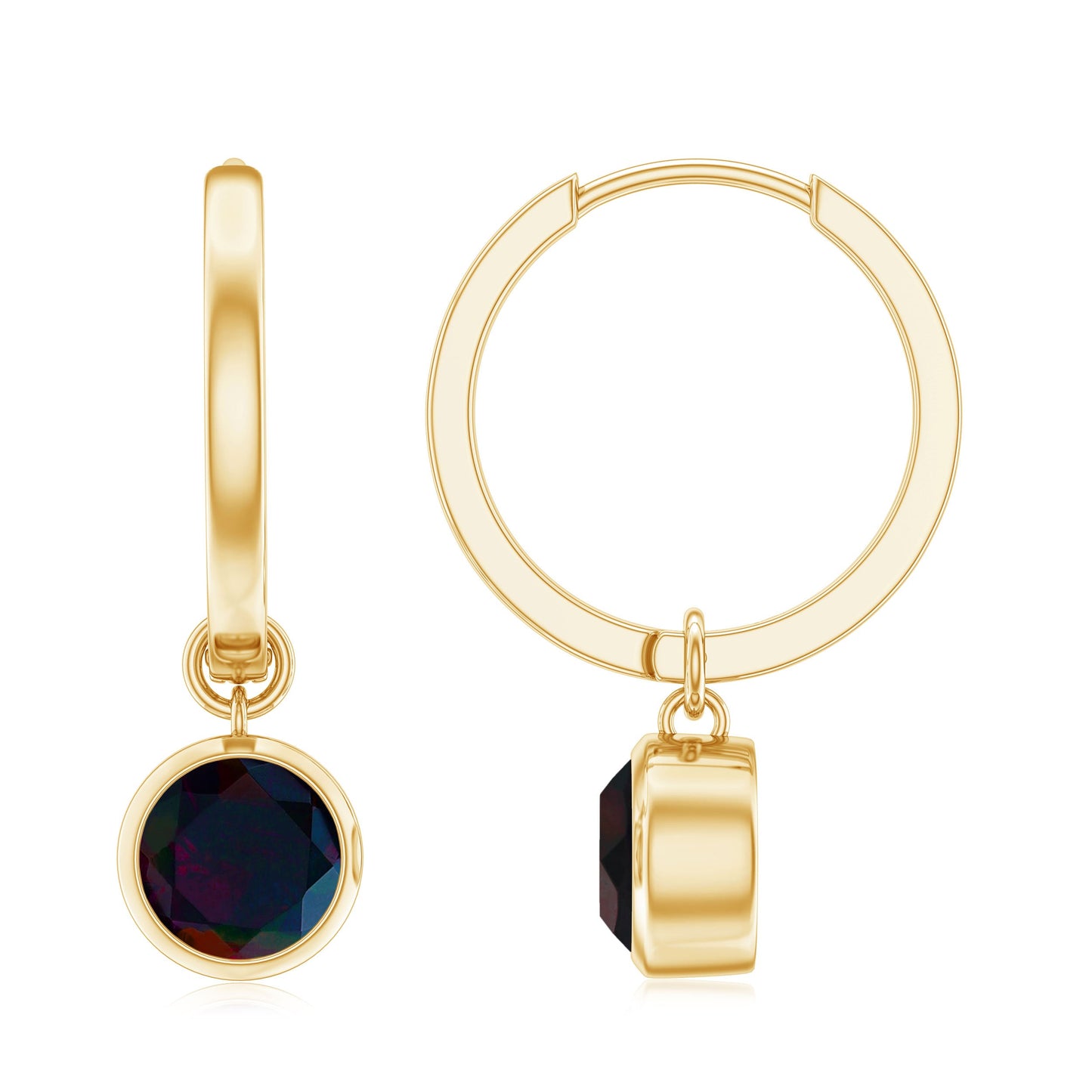 Natural Bezel Set Black Opal Dangle Hoop Earrings For Women