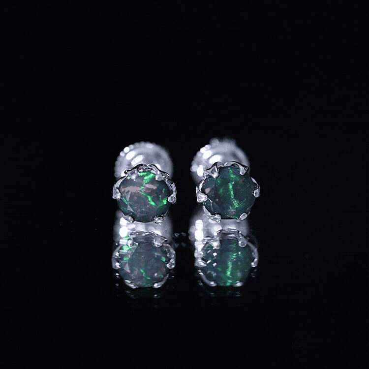 1.6 Carat Round Shape Black Opal Solitaire Stud Earrings