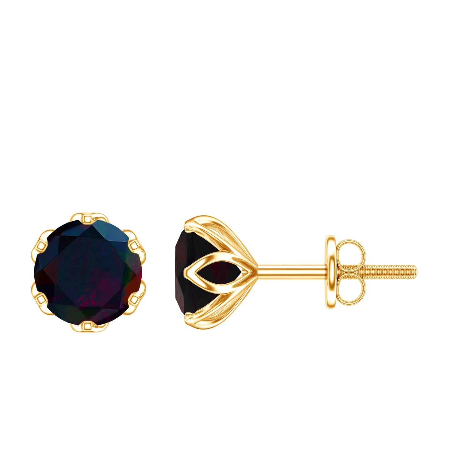 1.6 Carat Round Shape Black Opal Solitaire Stud Earrings