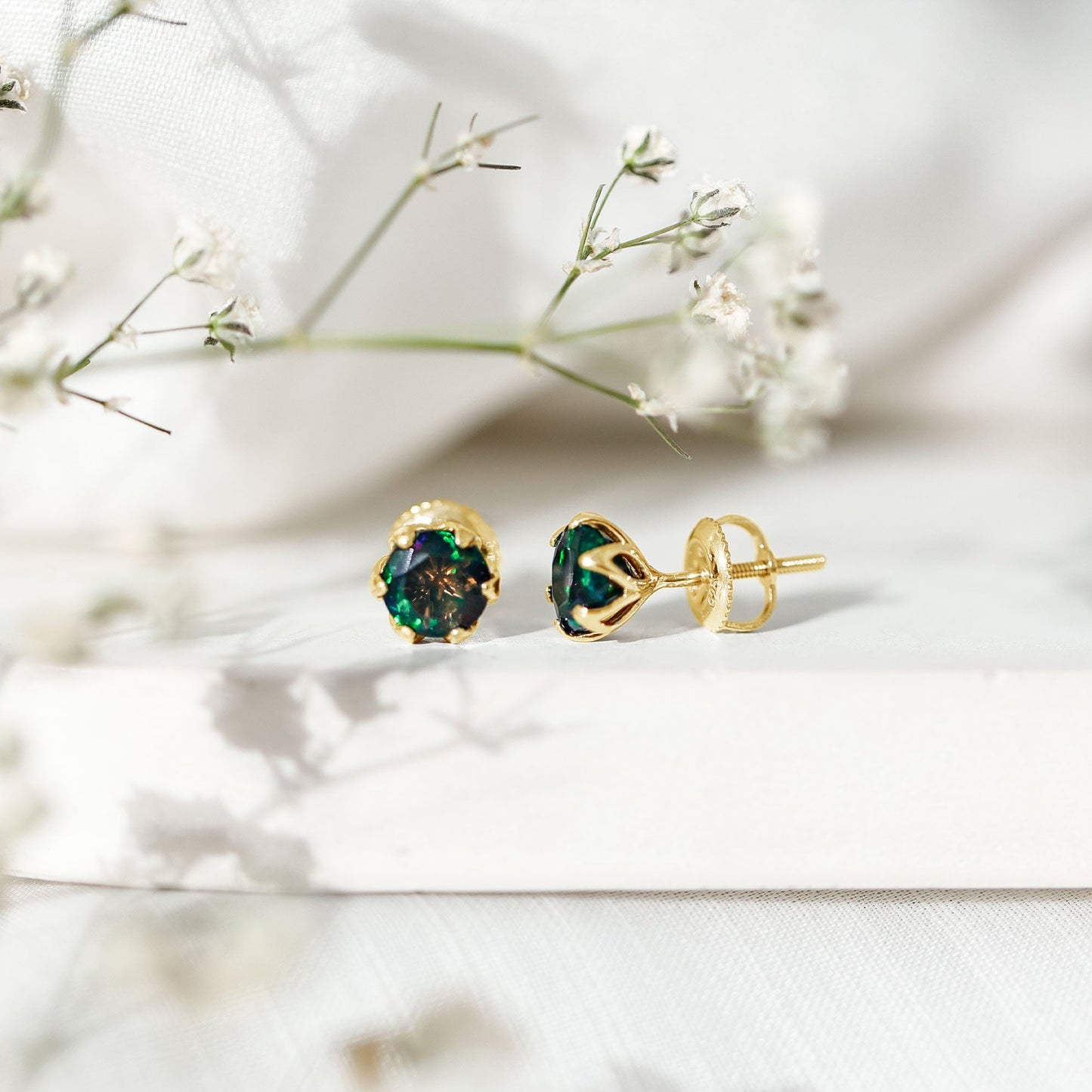 1.6 Carat Round Shape Black Opal Solitaire Stud Earrings
